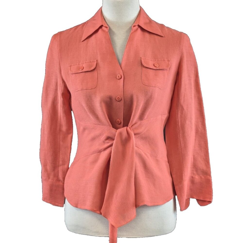 NIC+ZOE Coral Tie-Front Button Blouse